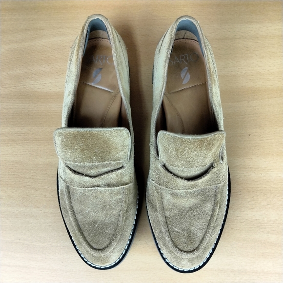 Franco Sarto Anthropologie Tavoli Lug Sole Penny Loafers in Toasted Barley Suede - Picture 9 of 13